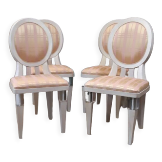 Set of 4 contemporary Louis XVI style chairs, wood and plexiglass very original