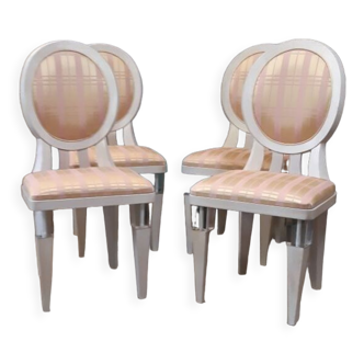 Ensemble de 4 chaises contemporaine de style Louis XVI médaillon ,bois et plexiglass très originales