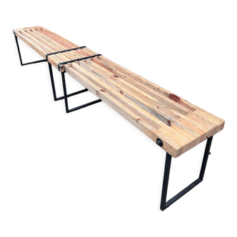 Industrial extendable bench wood and metal 160/260 cms