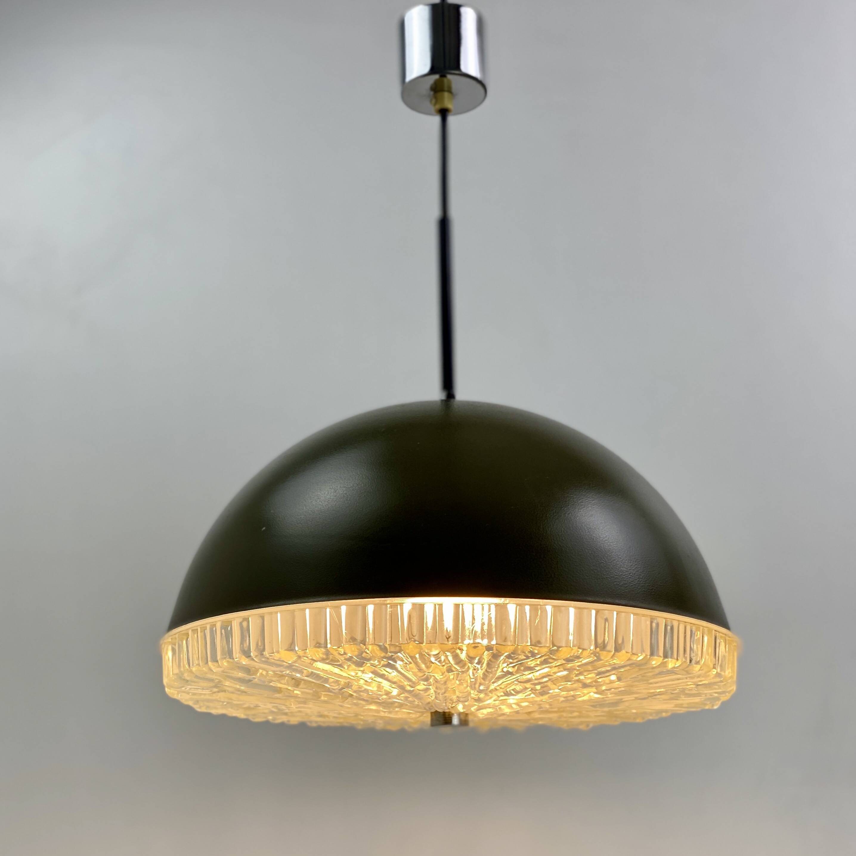 Space Age 1970 pendant light, brown and chrome