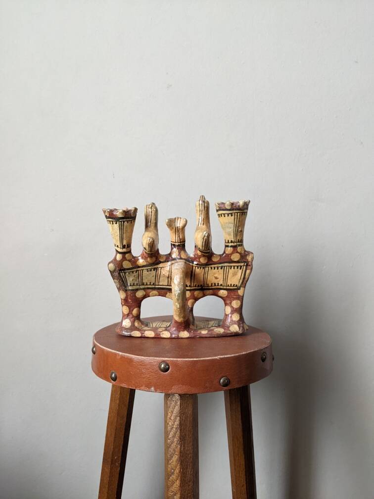 Kabyle candle holder terracotta pottery handcrafted ethnic tribal decoration