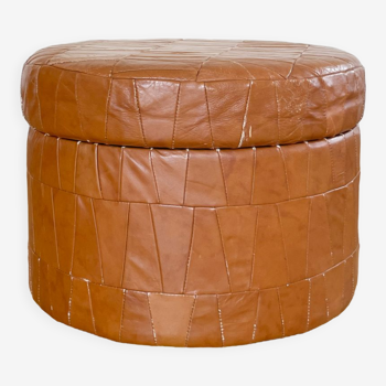 Pouf chest patchwork cognac leather