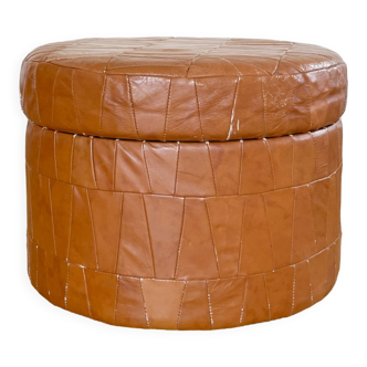 Pouf chest patchwork cognac leather