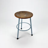 Vintage Dutch Industrial Steel and Wood Stool, 1960s