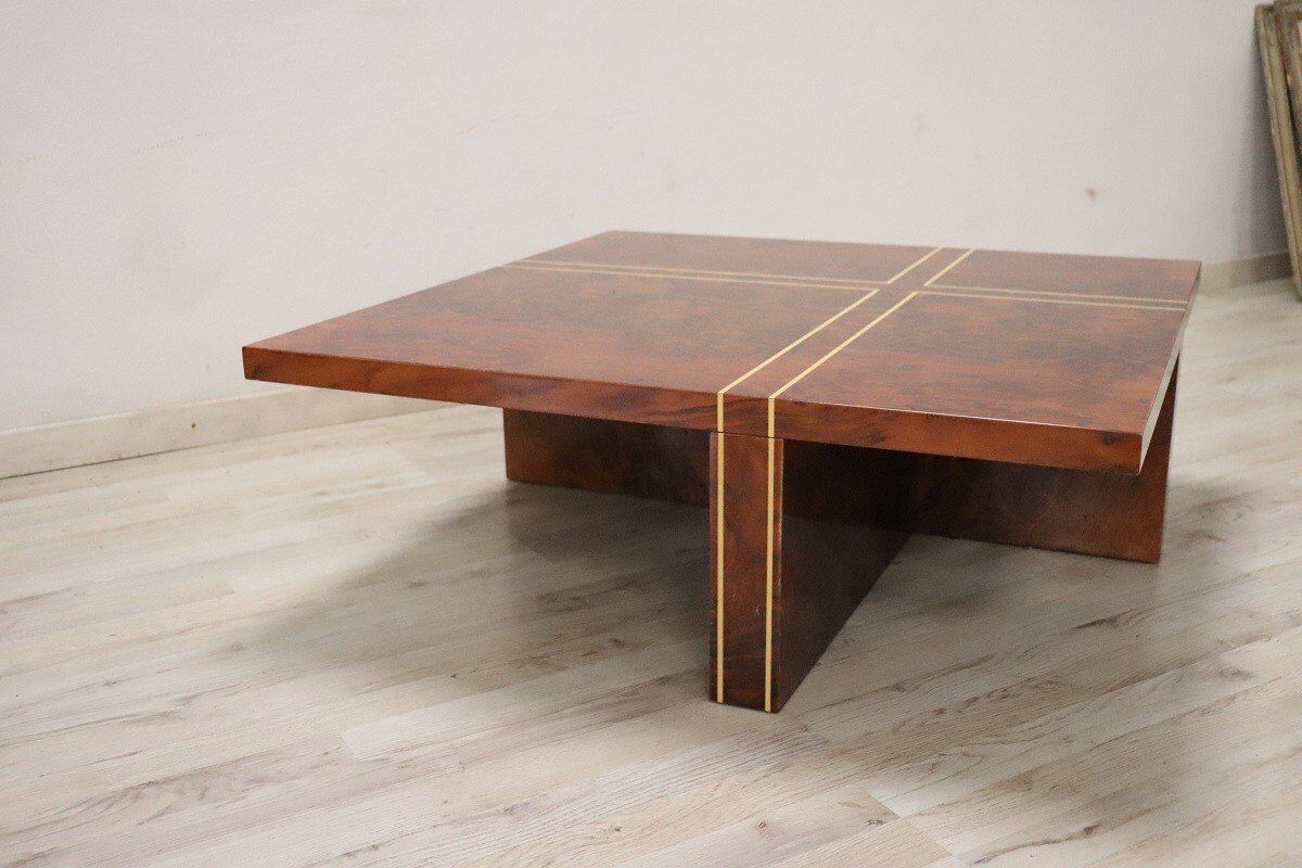 Square Coffee Table In Walnut Burl, 1970s