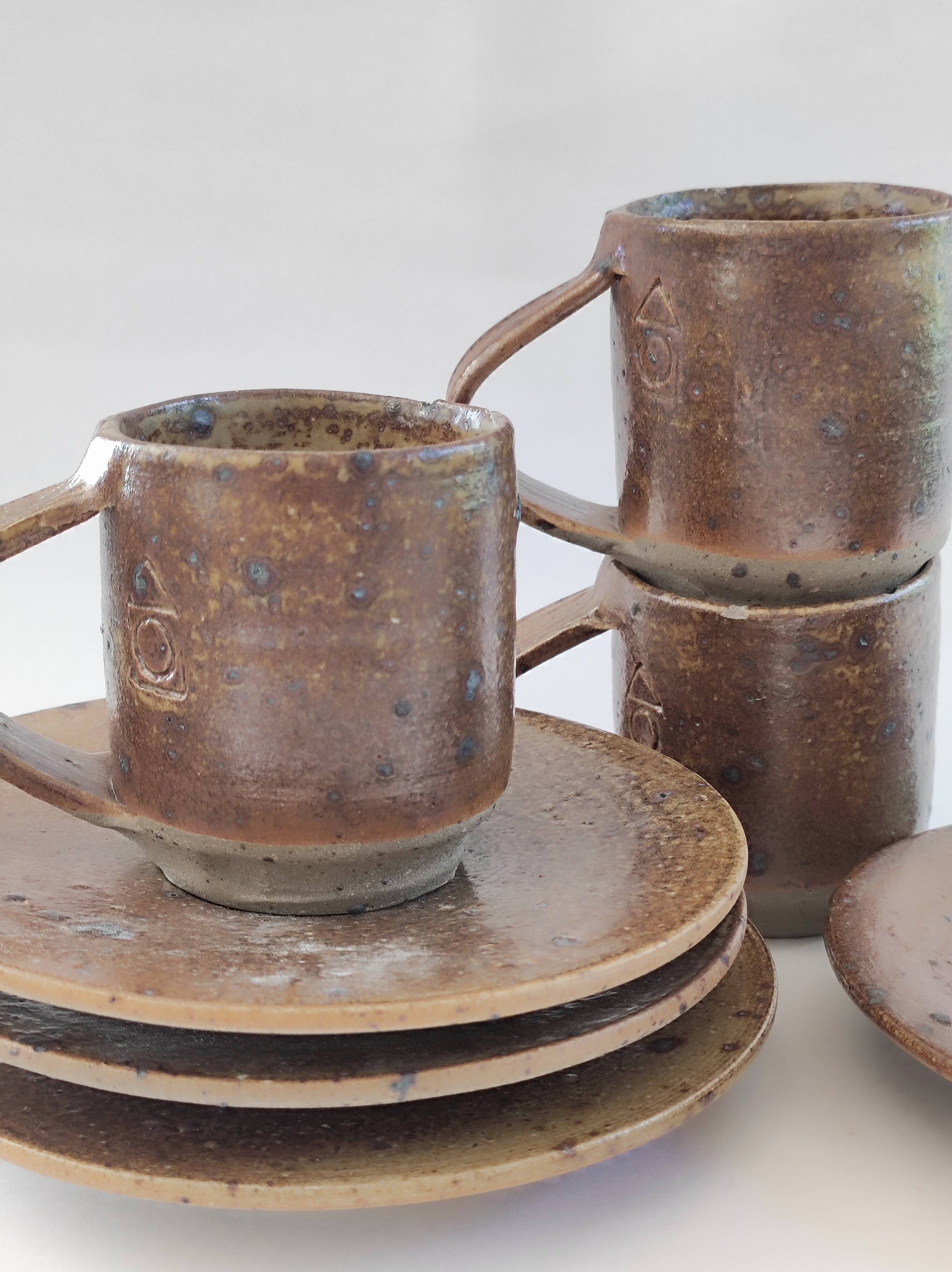 Lot de 4 tasses à café en grès de Puisaye