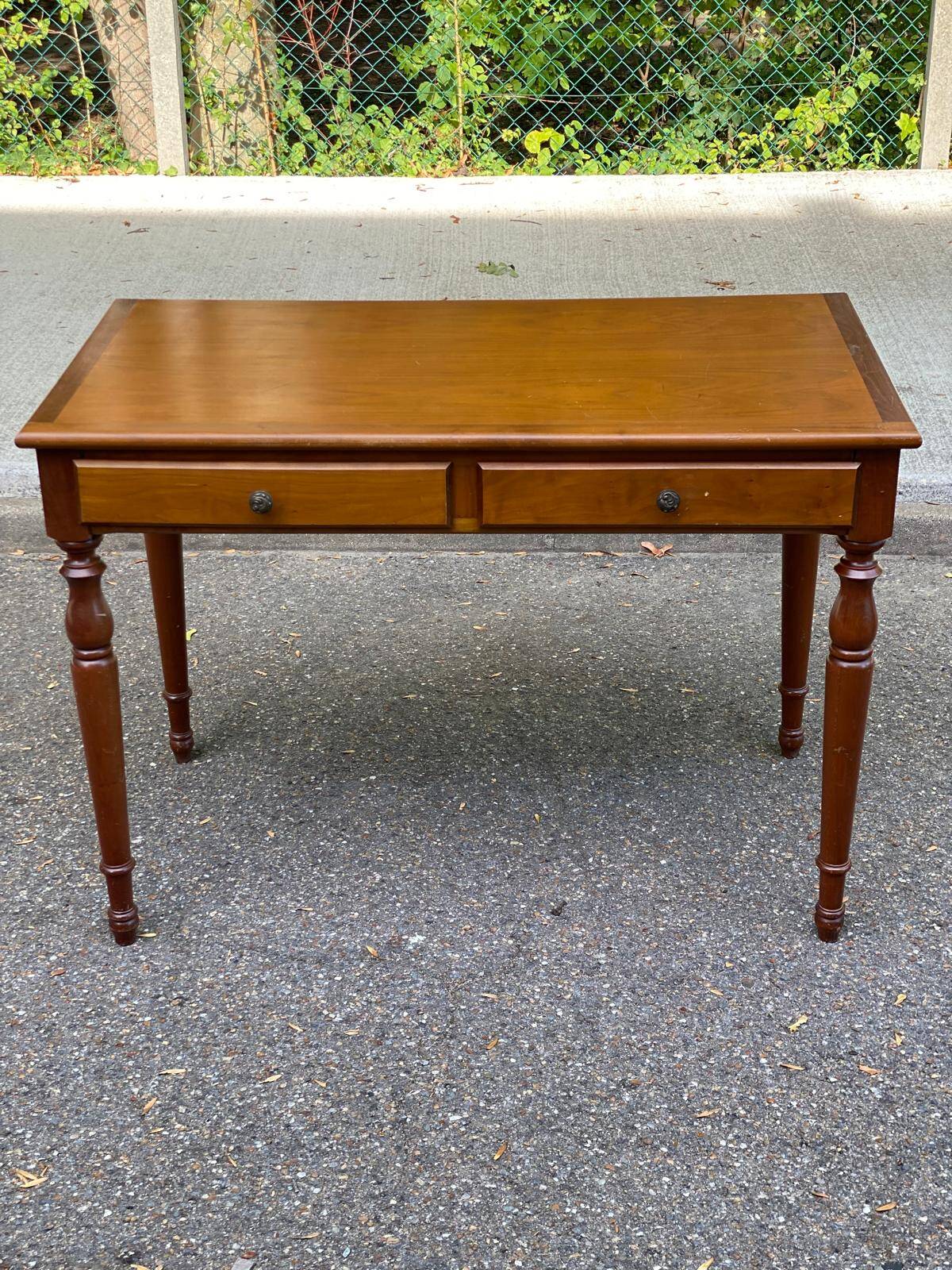 Vintage solid wood desk with removable secretary in colonial style from the 1960s.