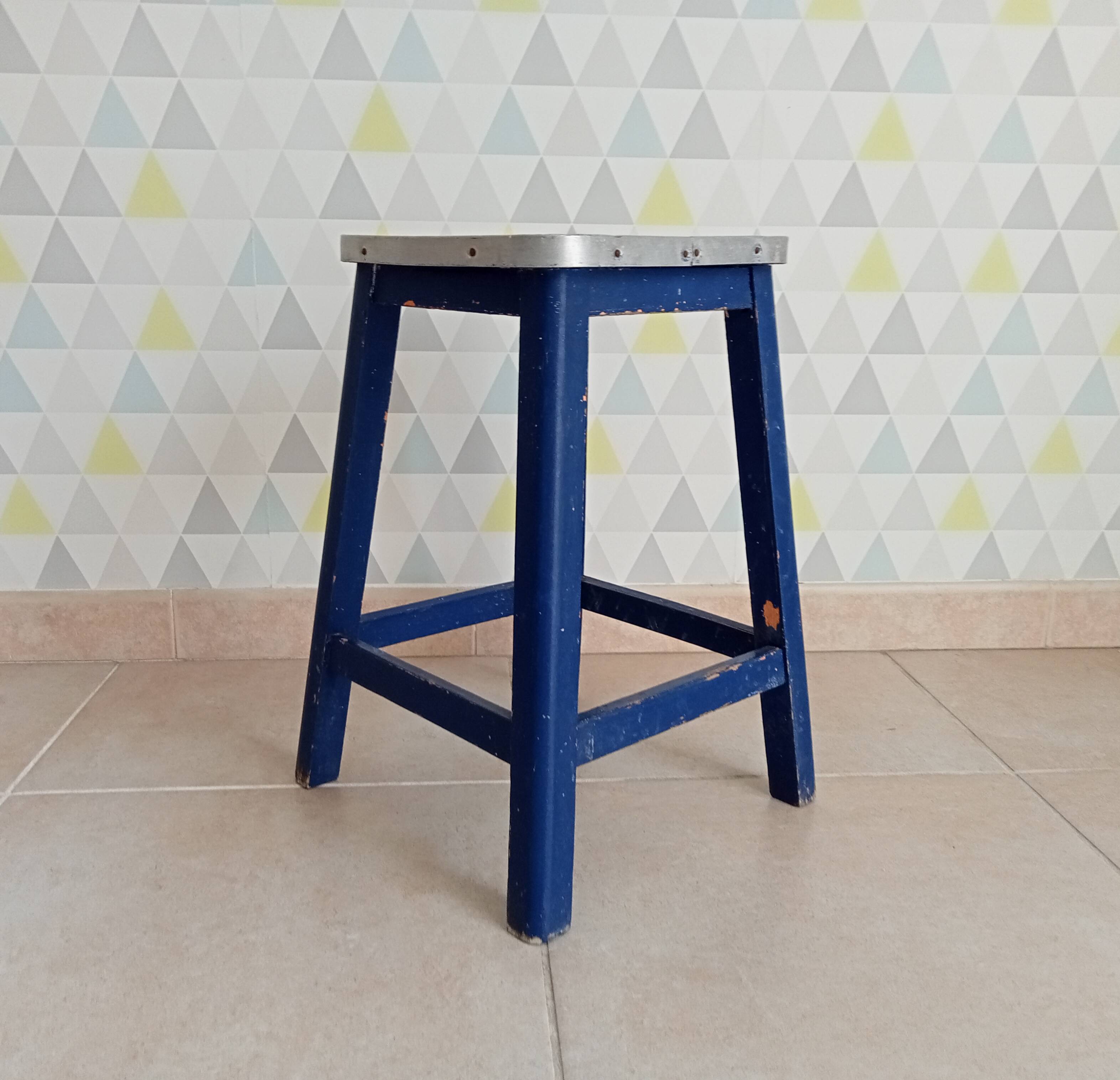 Tabouret vintage assise cerclée années 60/70