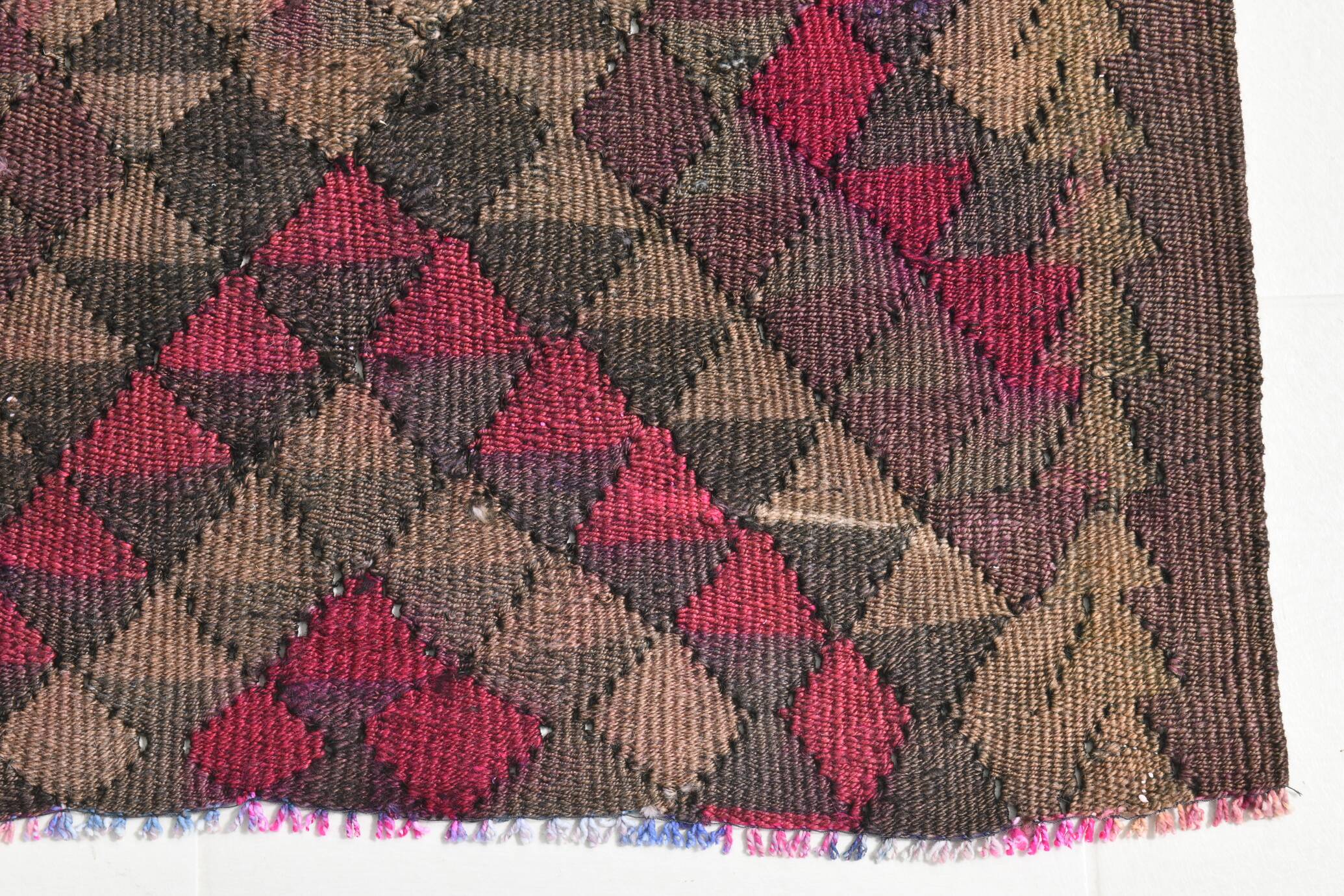 Burgundy Geometric Tribal Kilim Runner Rug, 80x342Cm