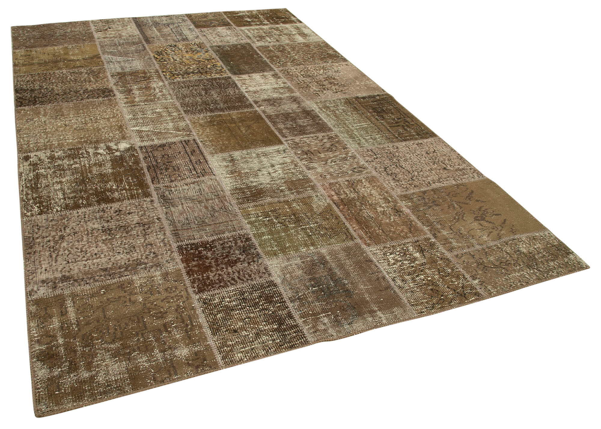 Handmade Turkish Overdyed 197 cm x 300 cm Brown Patchwork Carpet