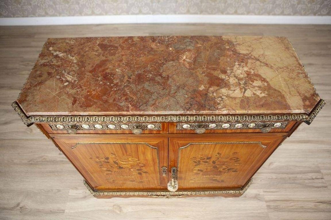 Vintage Two-Leaf Cabinet with Marble Top, 1940s