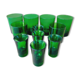Set of 11 green vintage glasses