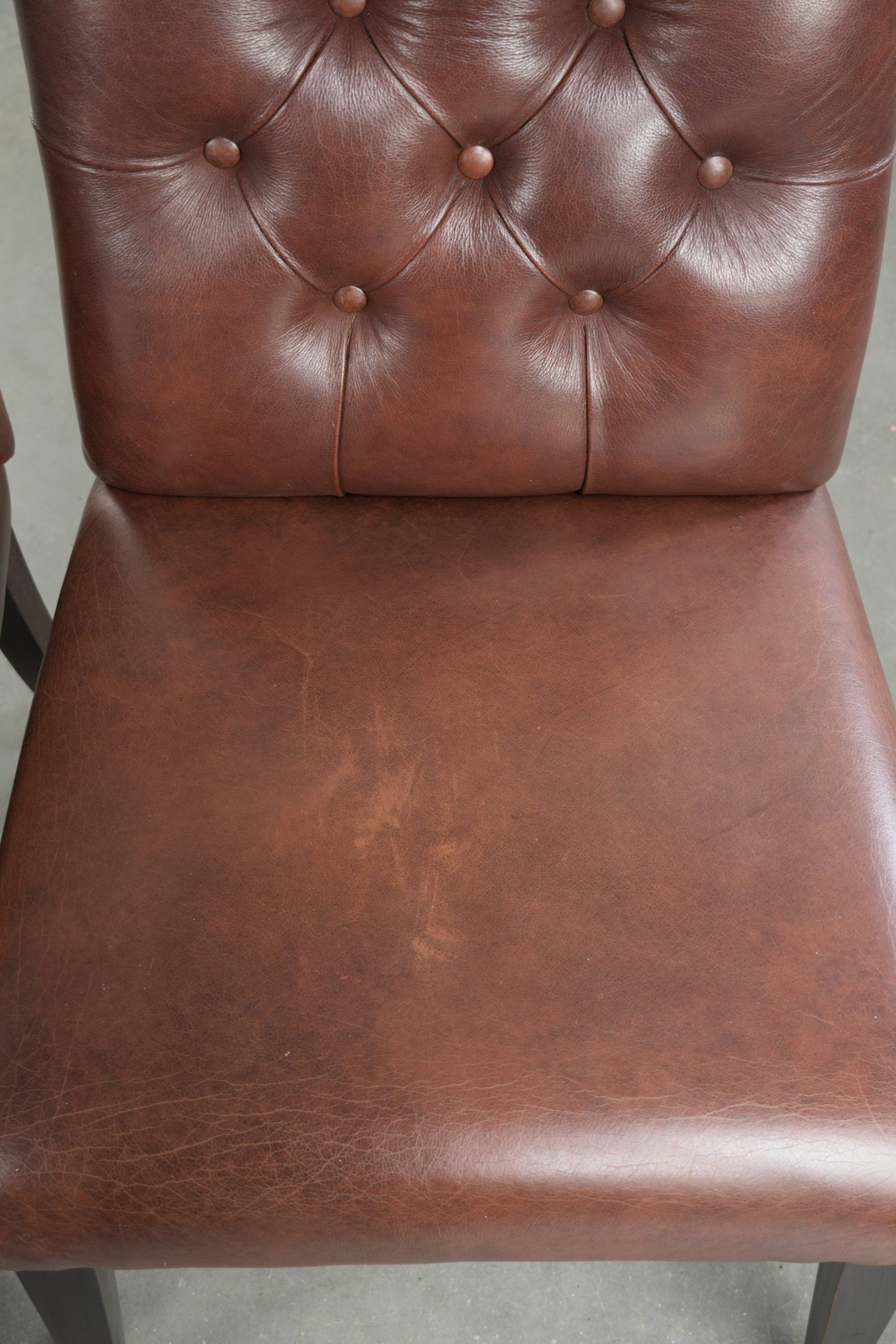 Set of 6 cognac-coloured cow leather Chesterfield dining chairs