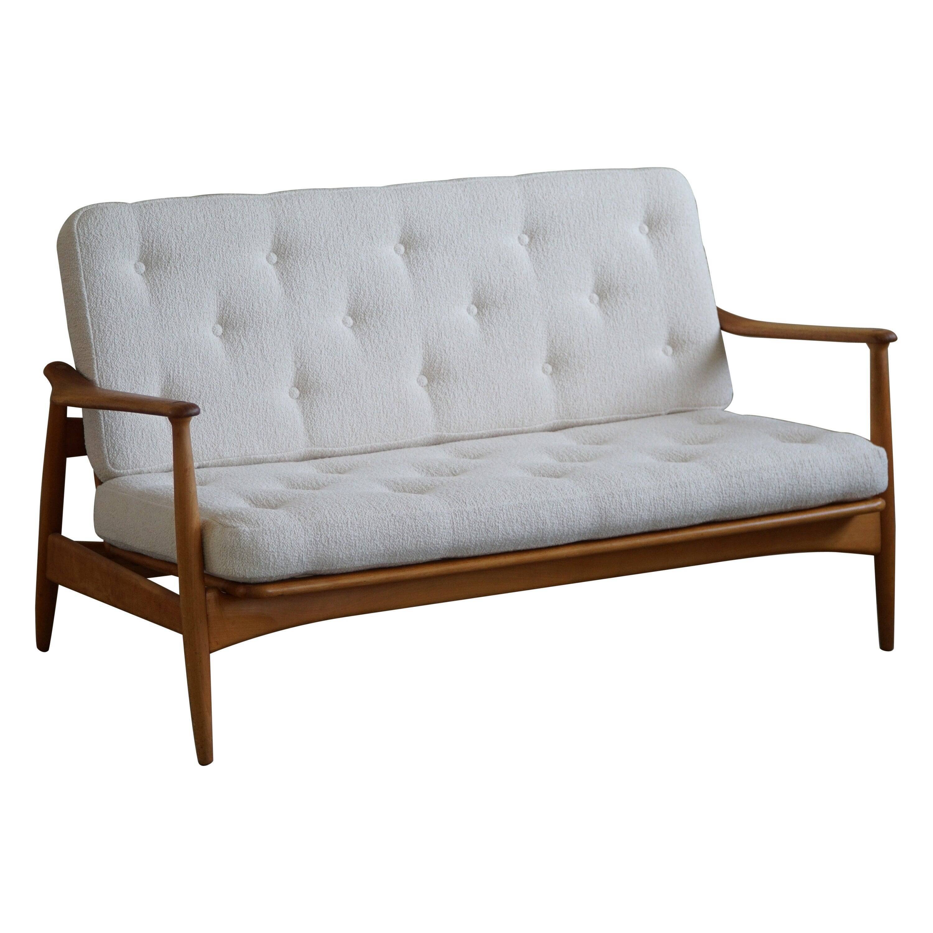 Two-seater canapé Arne Vodder, model Fd 161, reupholstered in boucle, 1950s.