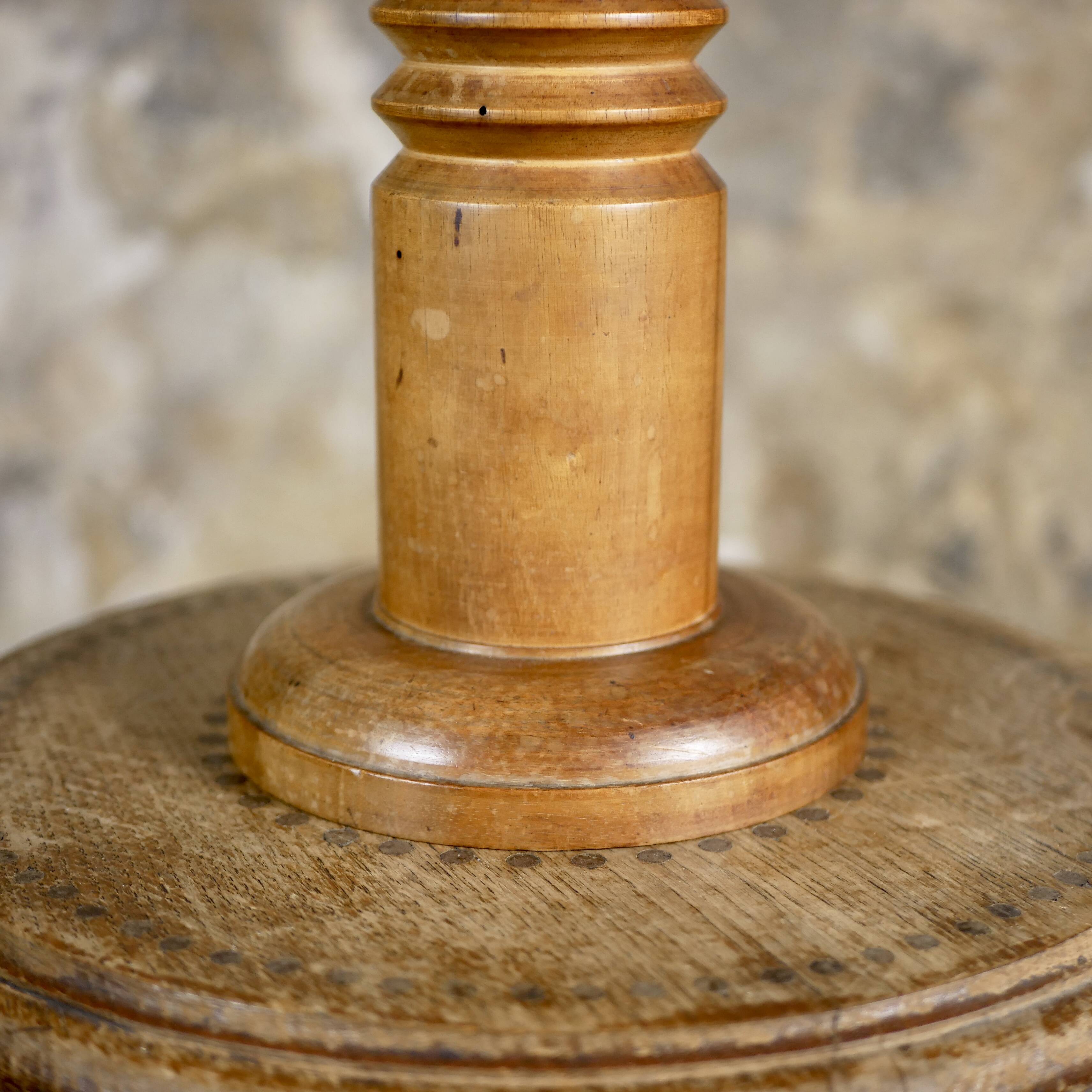 Large turned wood table lamp, France, 1950s