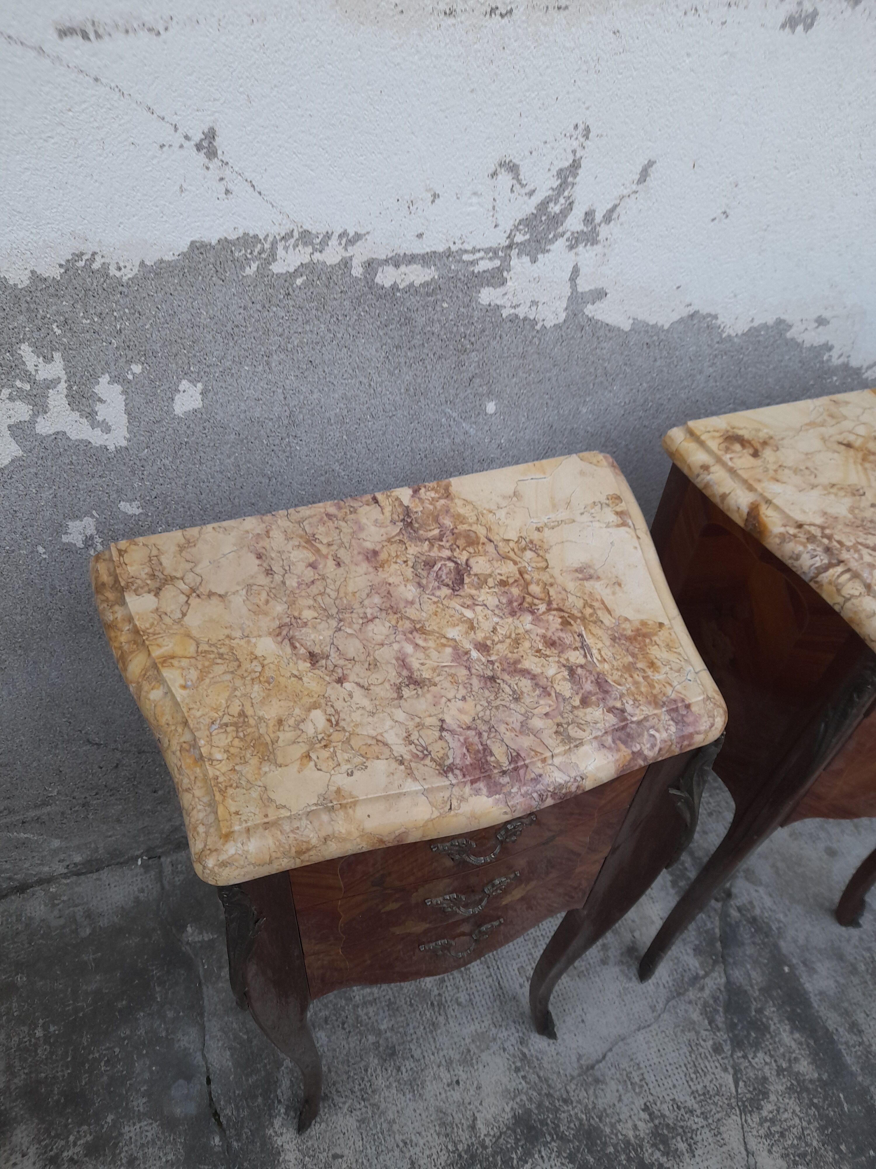Pair of Louis XV style bedside tables in Marquetry