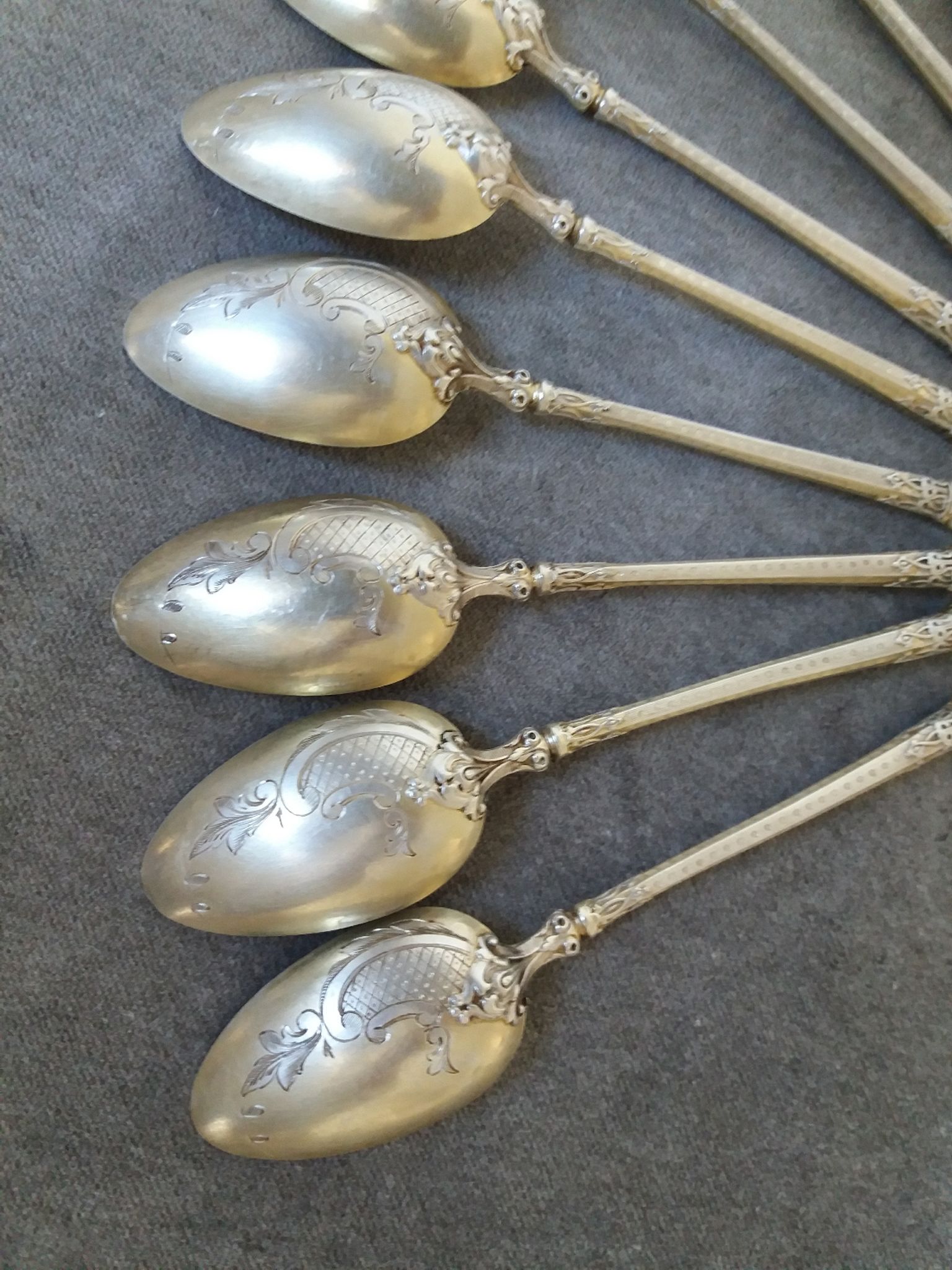 Series of 10 teaspoons in sterling silver vermilled in russian style