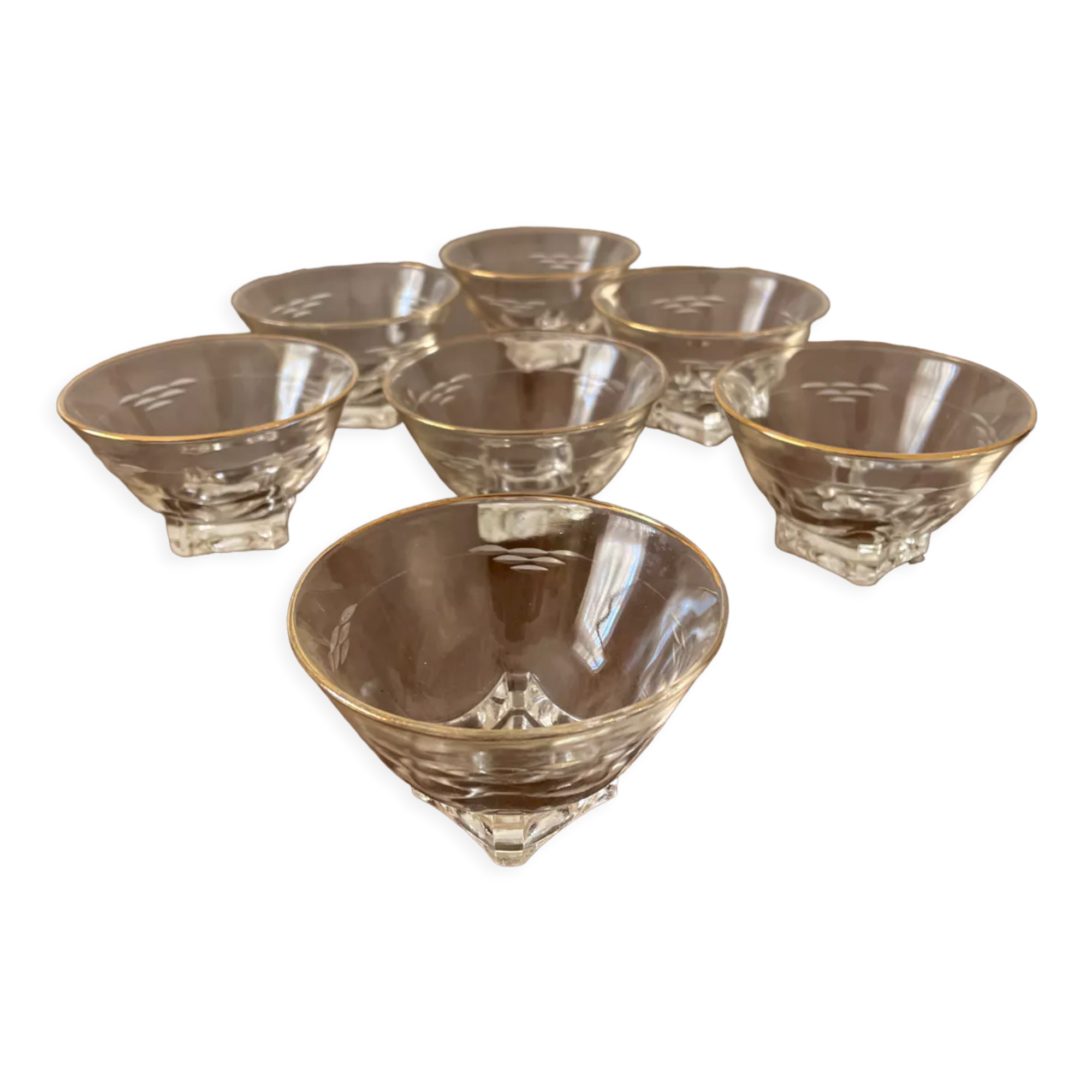 Set of 7 glass ramekins 1950