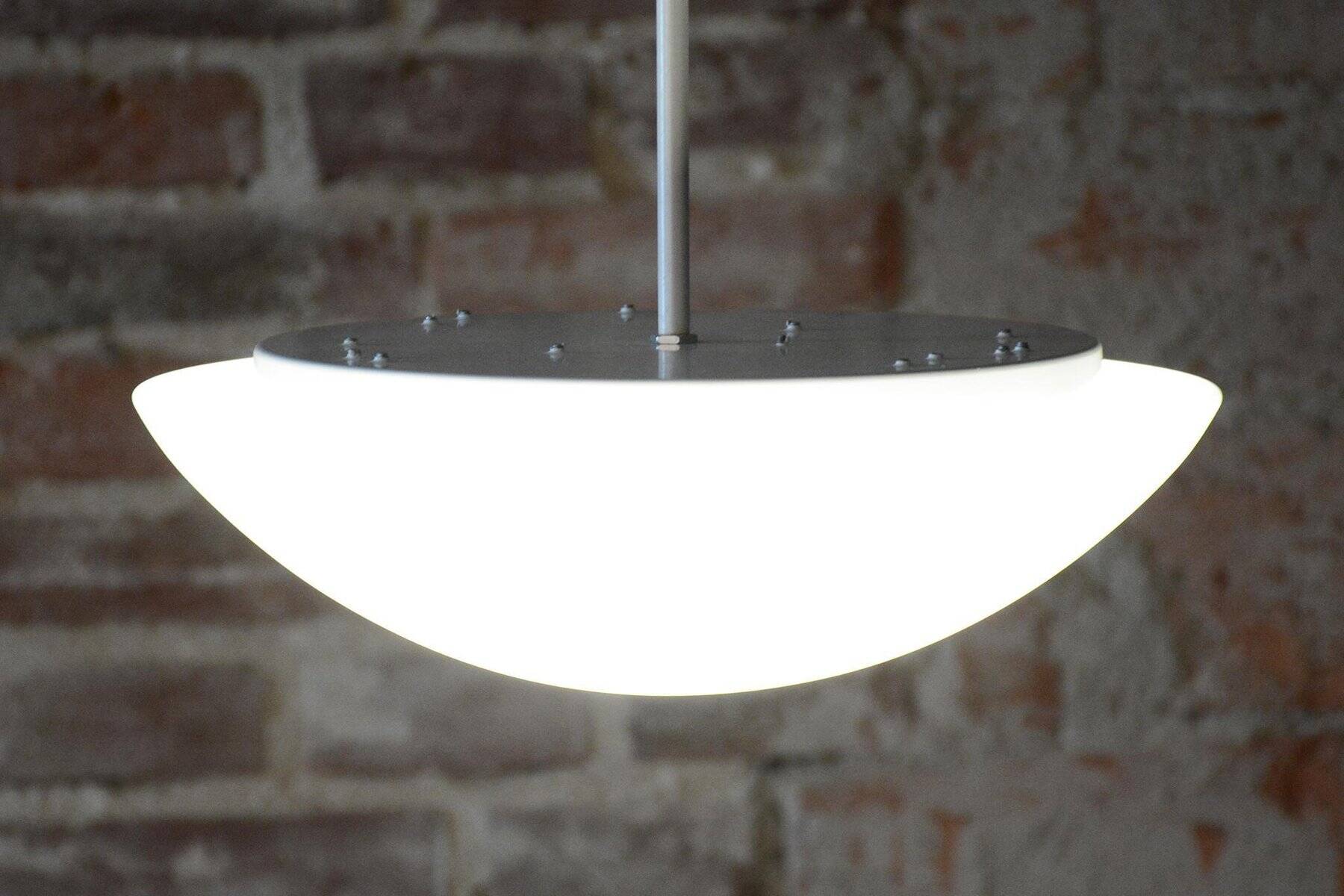 Mid-Century Chandelier in Lacquered Metal and Opal Glass, Czech, 1960s