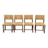 4 Henri II chairs in solid wood and yellow-beige velvet.