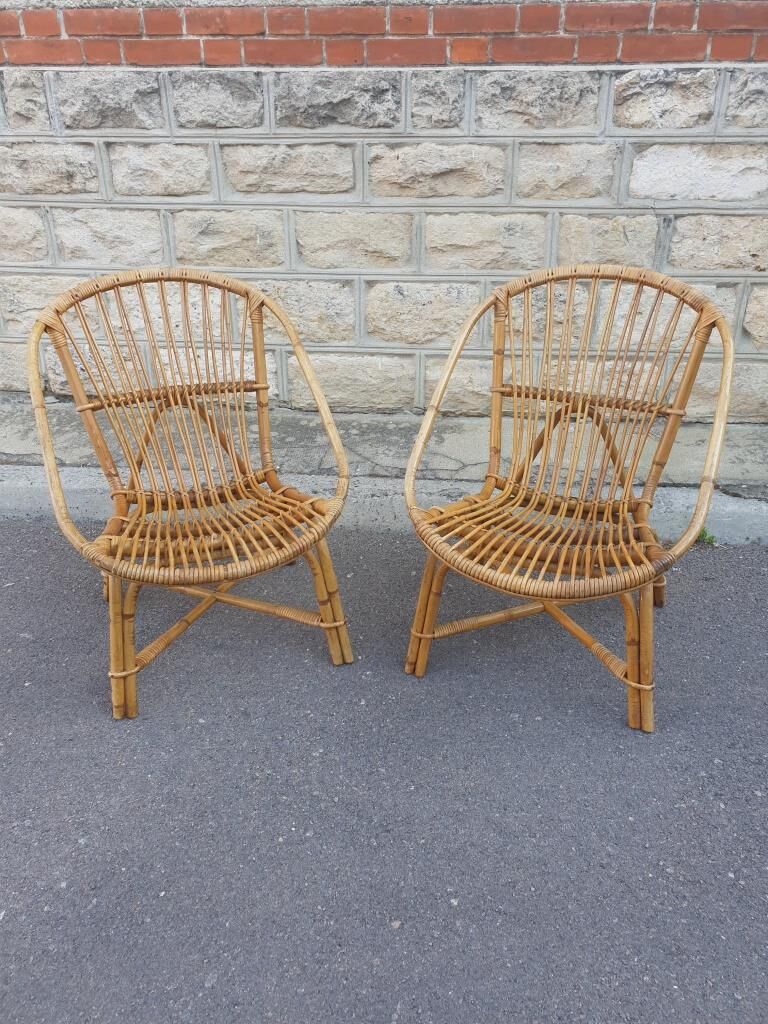 Pair of Audoux & Minnet wicker armchairs