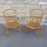 Pair of Audoux & Minnet wicker armchairs