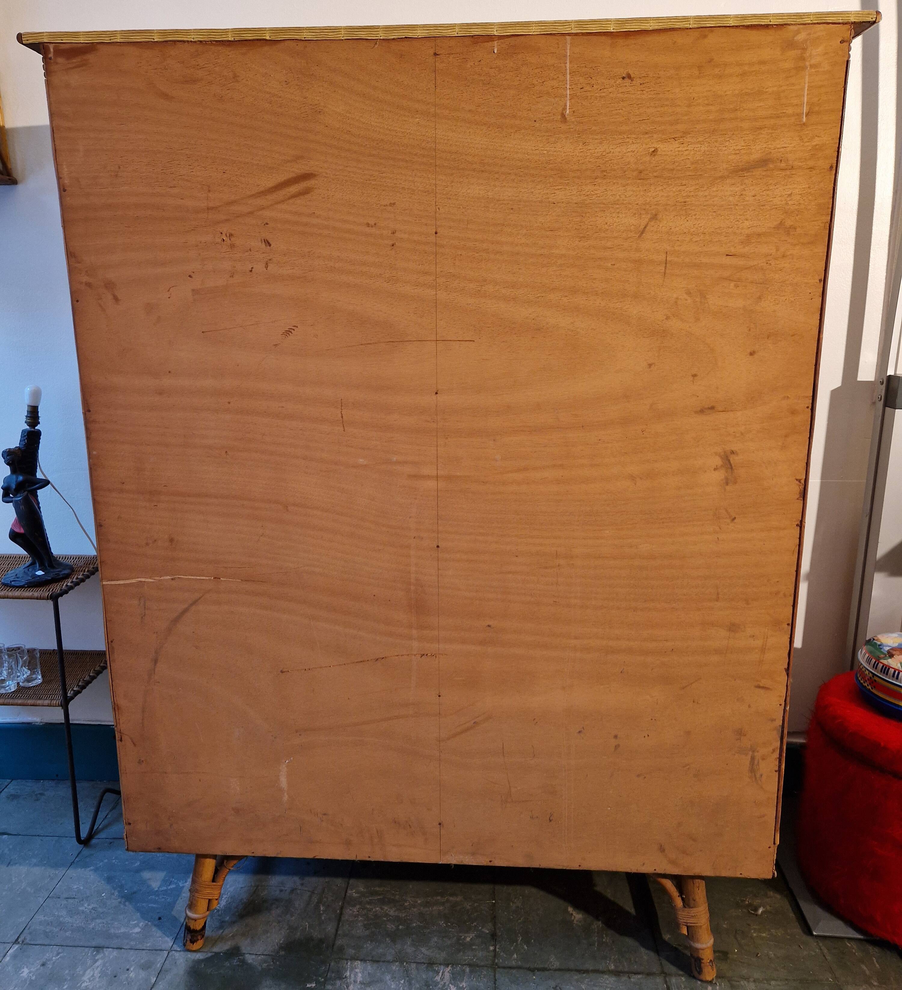 Wicker rattan bamboo wardrobe 1950 1960