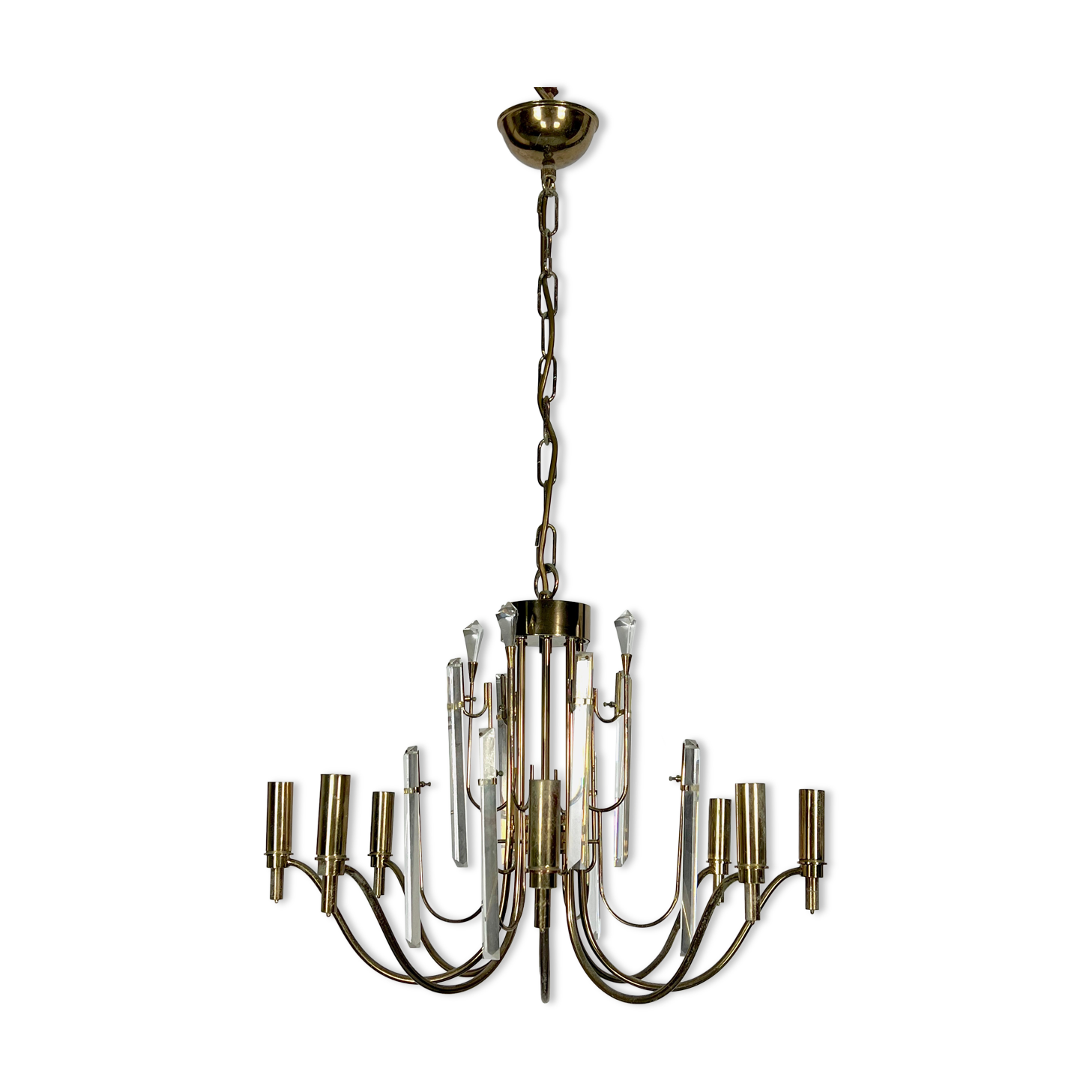 Vintage brass and glass Stilkronen chandelier, Italy 1970s