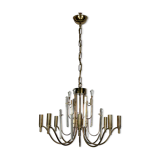 Vintage brass and glass Stilkronen chandelier, Italy 1970s