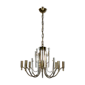Lustre Stilkronen en laiton et verre, Italie années 1970