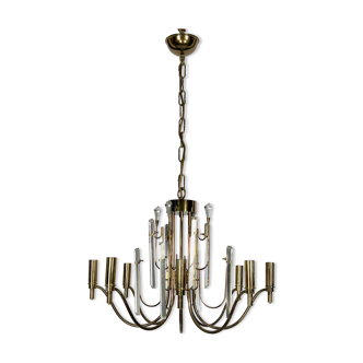 Vintage brass and glass Stilkronen chandelier, Italy 1970s