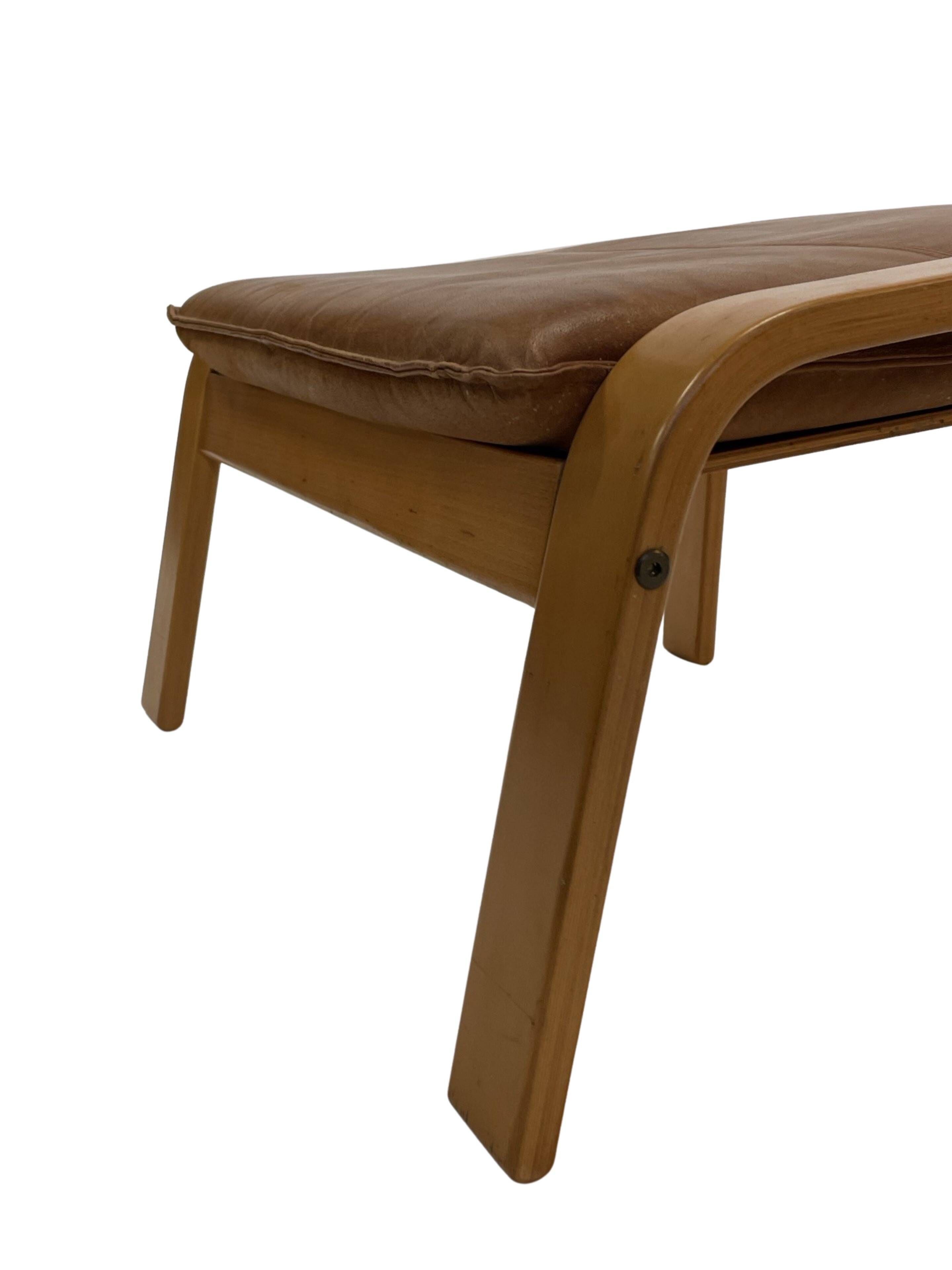 Vintage IKEA Poang Tan Leather Cantilever  Footstool Ottoman Design