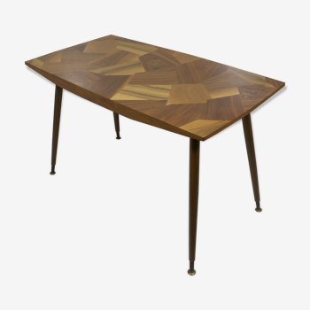 Table mosaïque de bois vintage 1950-60