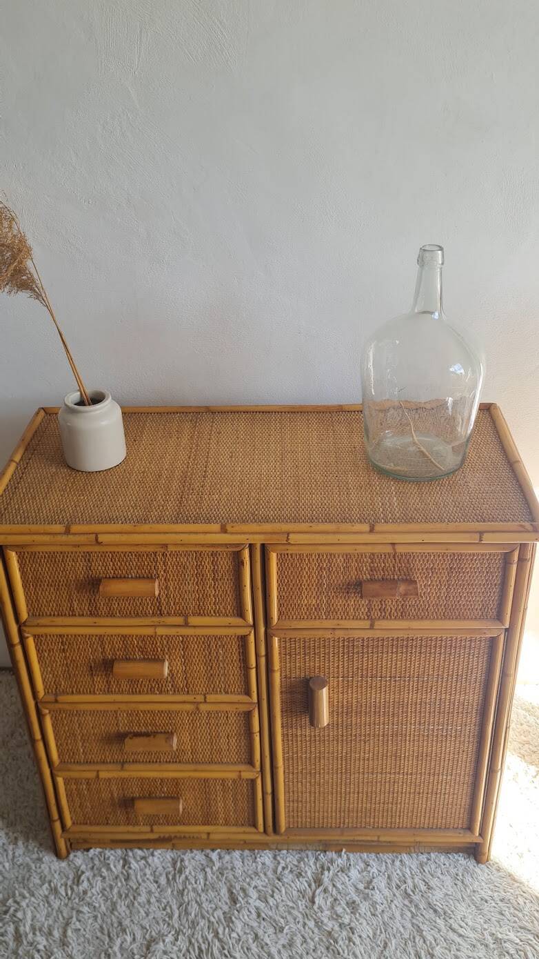 Vintage rattan chest of drawers