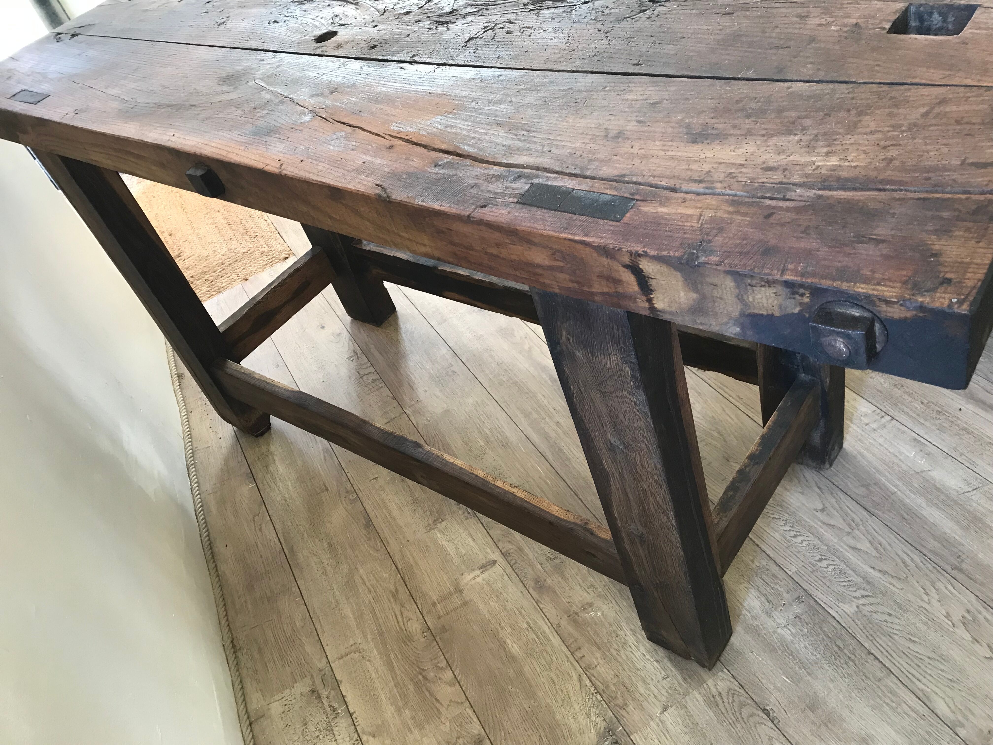 Old solid oak workbench