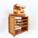 Meuble à couture en bois des années 1960 tiroirs recto/verso