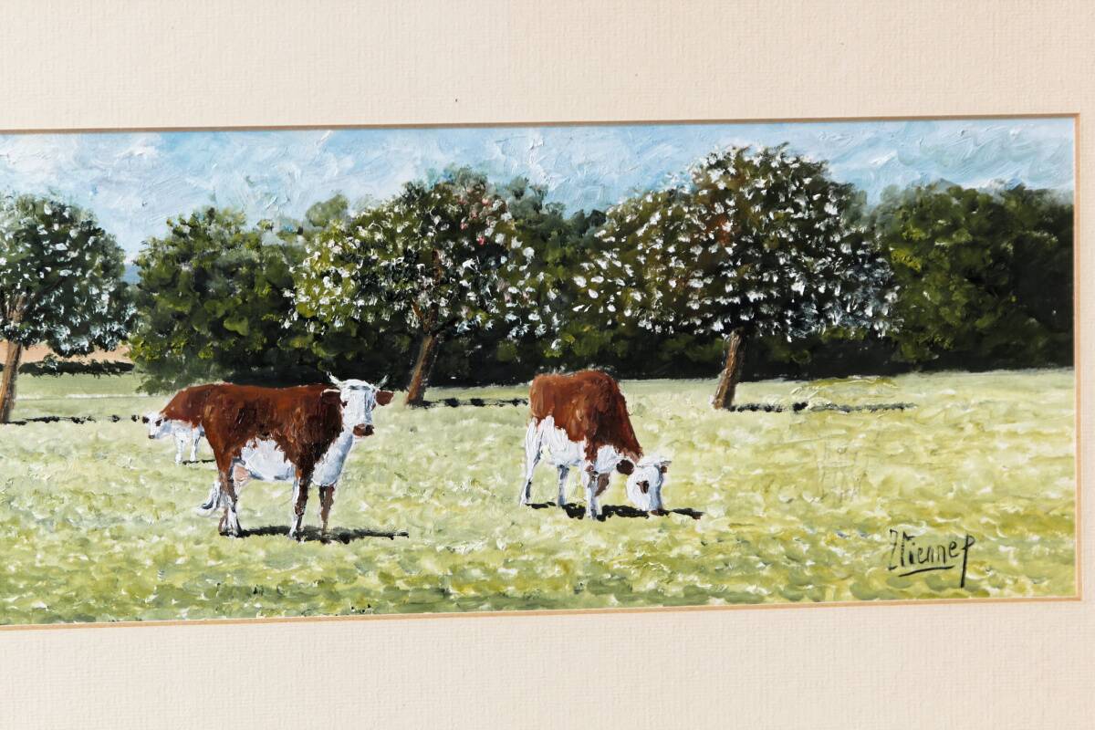 Pastoral oil painting, cows in the meadow