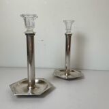 Pair of silver-plated metal candlesticks