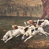Oil Painting on Wood Panel with Golden Frame, English Hunting Dog