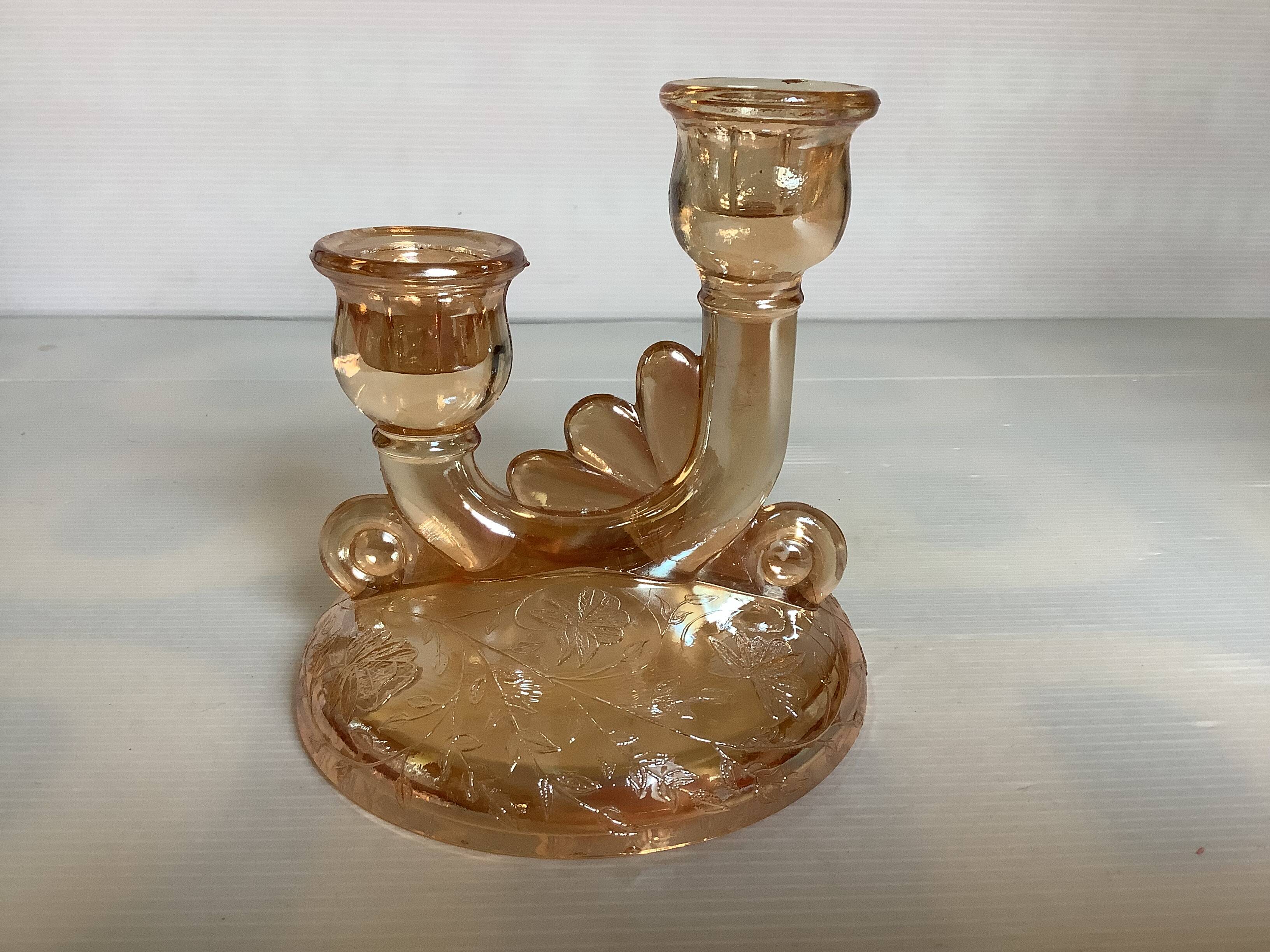 Double iridescent yellow marigold carnival candle holder