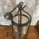 Ancienne suspension lanterne laiton 2 lumières + cylindre verre vintage