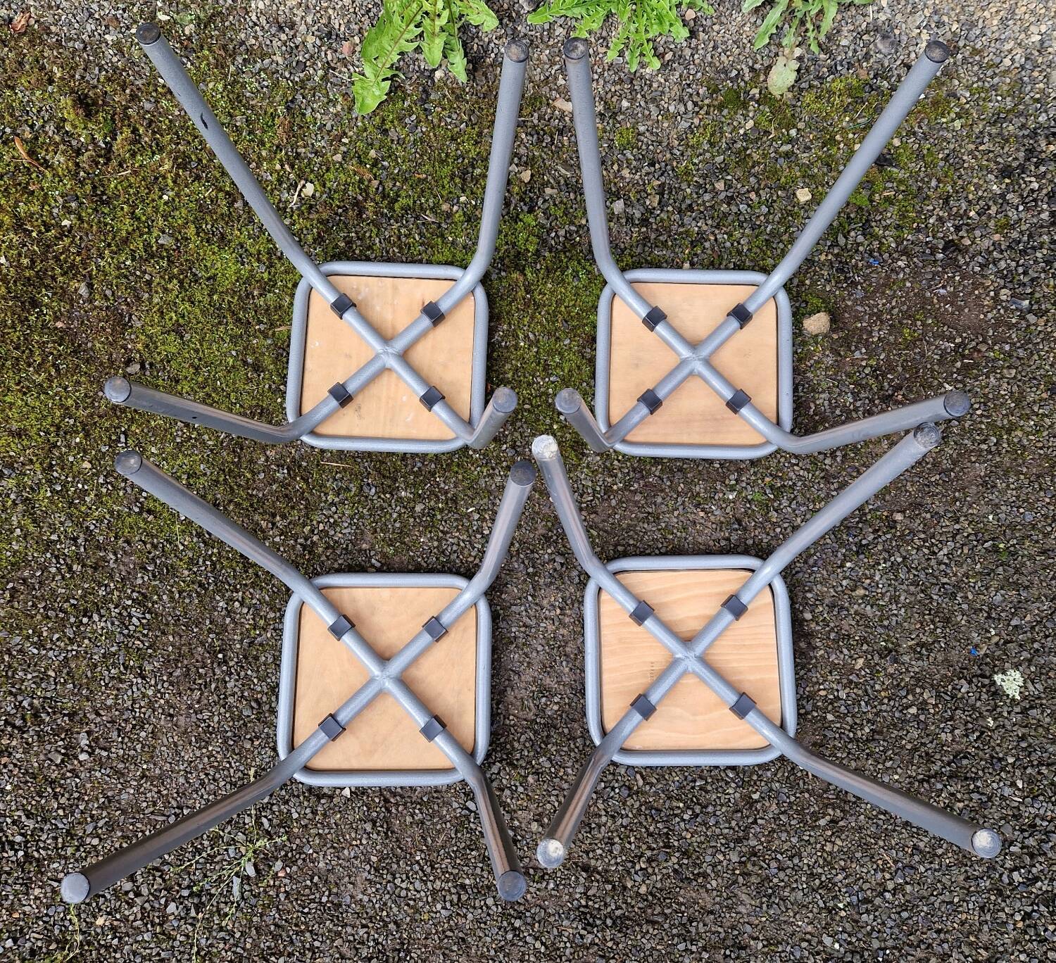 4 wooden and metal stools