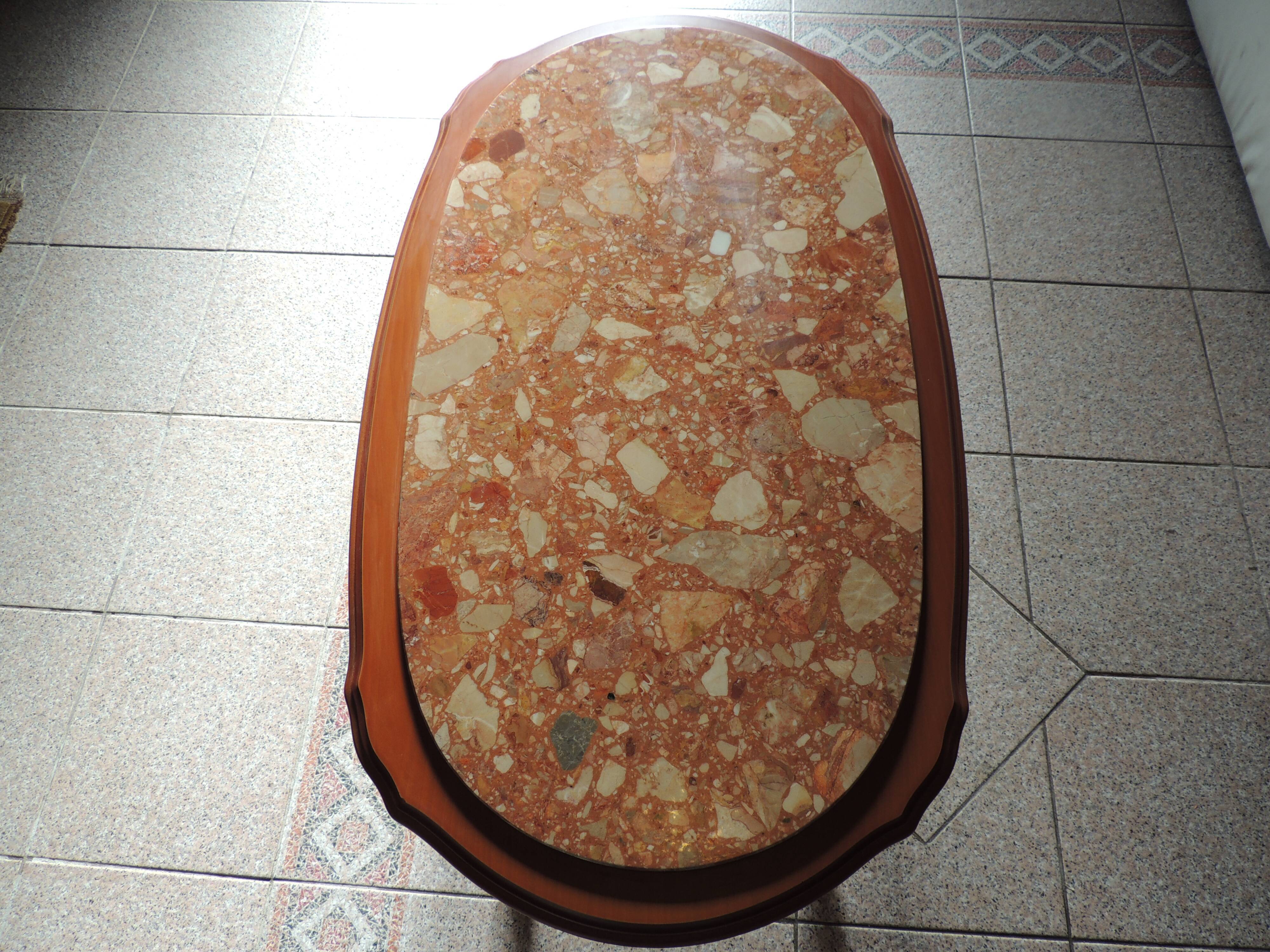 Coffee table ovalewood and marble pink salmon