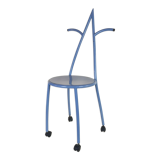 Postmodern memphis style blue enamel pointed chair