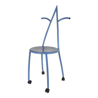 Postmodern memphis style blue enamel pointed chair
