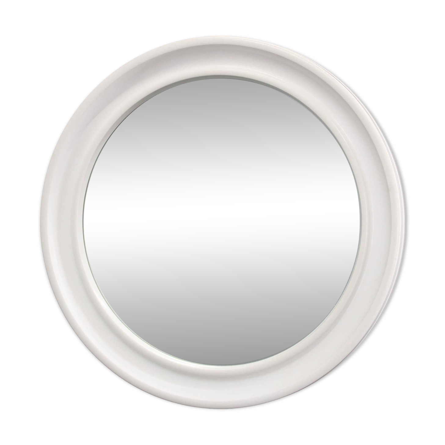 1970s Italian round mirror by Carrara and Matta America Brevettato, white plastic