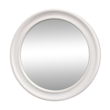 1970s Italian round mirror by Carrara and Matta America Brevettato, white plastic