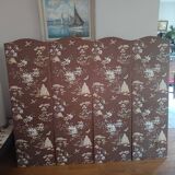 large antique headboard with 4 panels featuring Asian decor from the 1940s/50s