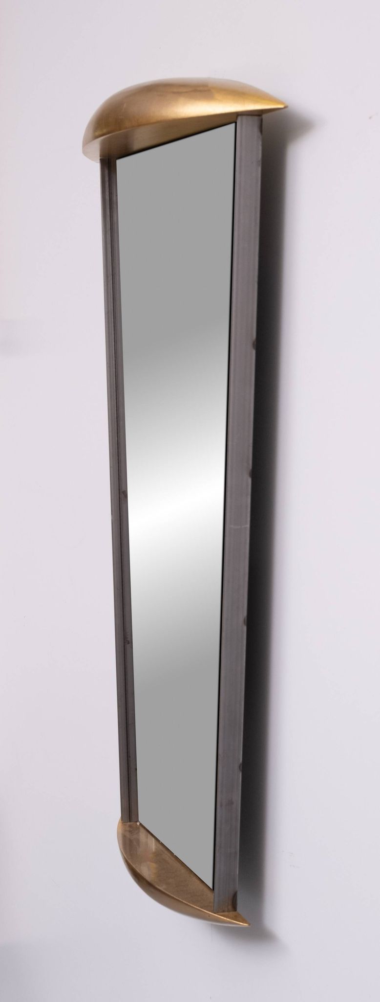 Post Modern Full-Length Wall Mirror in Gold Wood and Metal, 1980s Italy