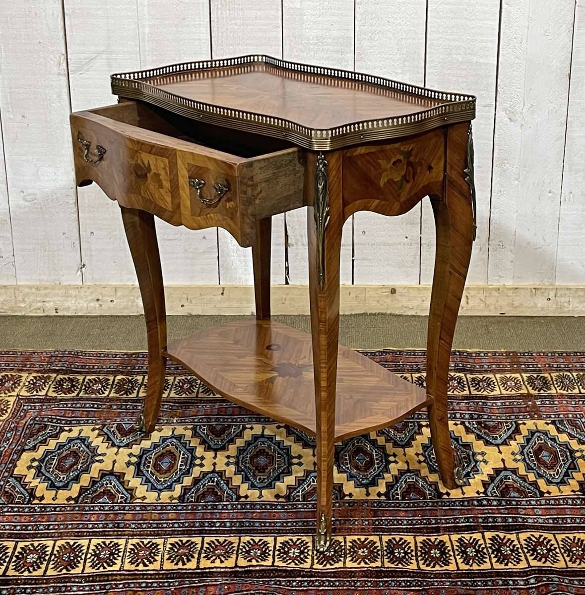 1970s Louis XV style side table in rosewood and beech.